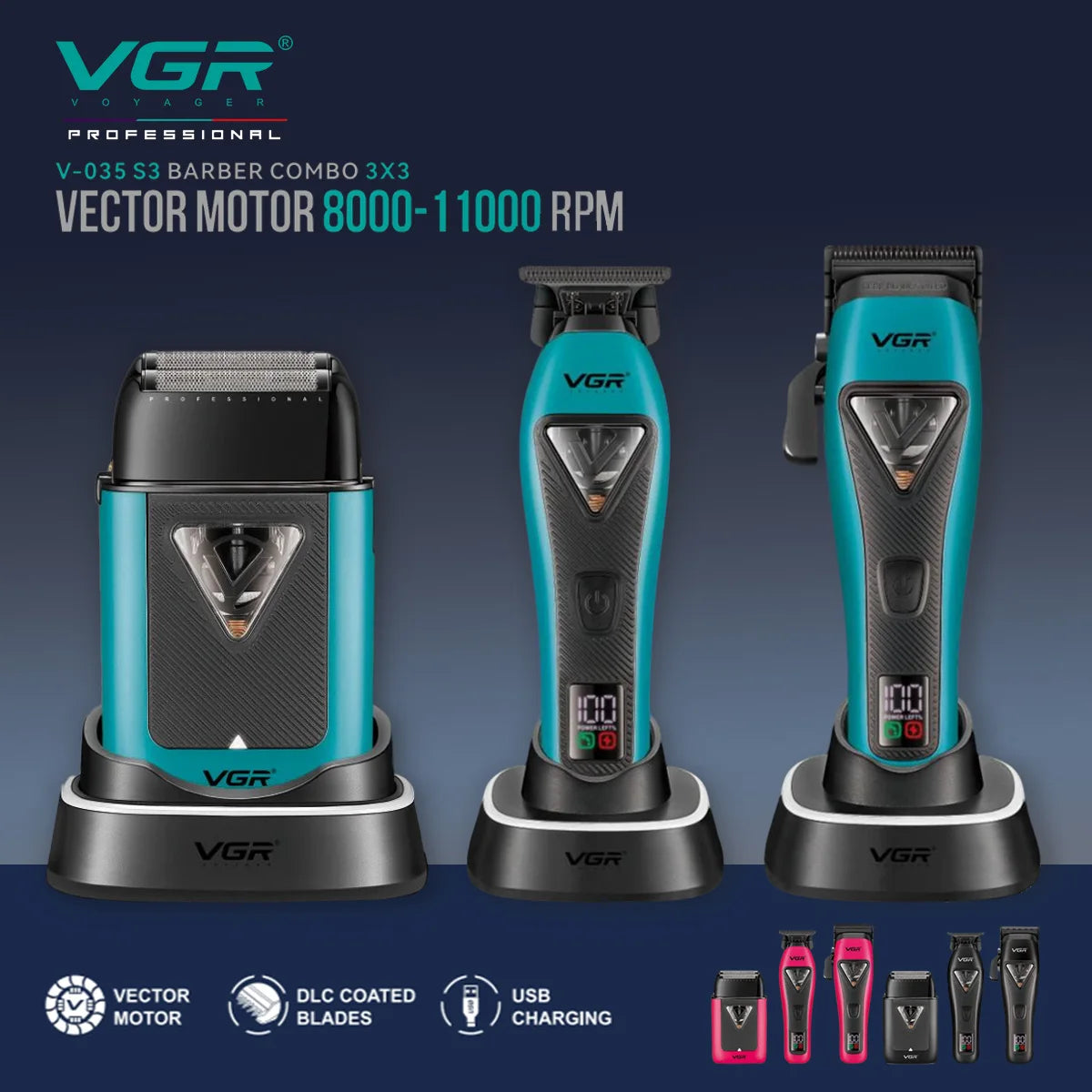 VGR Vector Combo (máquina, trimmer y shaver)