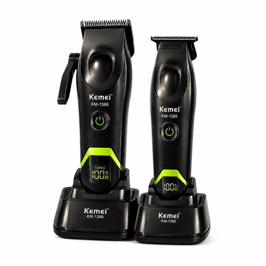 Combo Kemei KM-1386 Clipper + KM-1385 Trimmer Profesional Inalámbrico